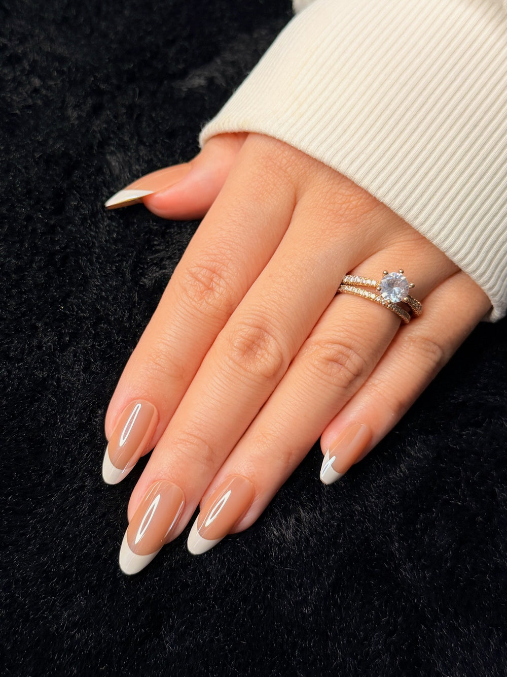 Nailora Paris — Zélie — Long Almond Nude 3D Flower press-on nails — open hand