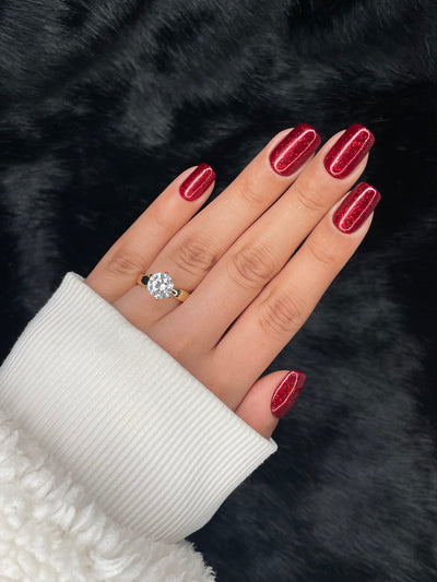 Raphaëlle — Short Square Ruby Red Glitter Press On Nails