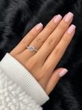 Hélène extra short round light nude pink press on nails on hand with ring – Nailora Paris