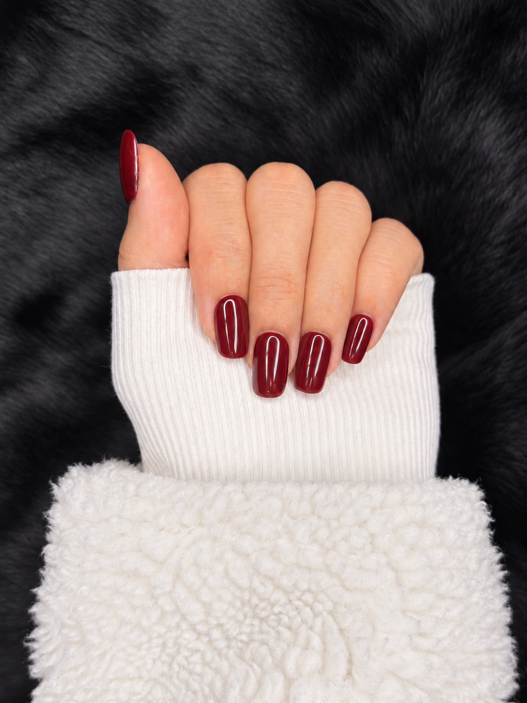 Charlotte — Medium Square Burgundy Red Press On Nails