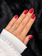Margaux extra short round cherry red press on nails on hand with ring – Nailora Paris