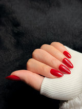 Scarlett press-on nails — cherry red short almond, glossy finish