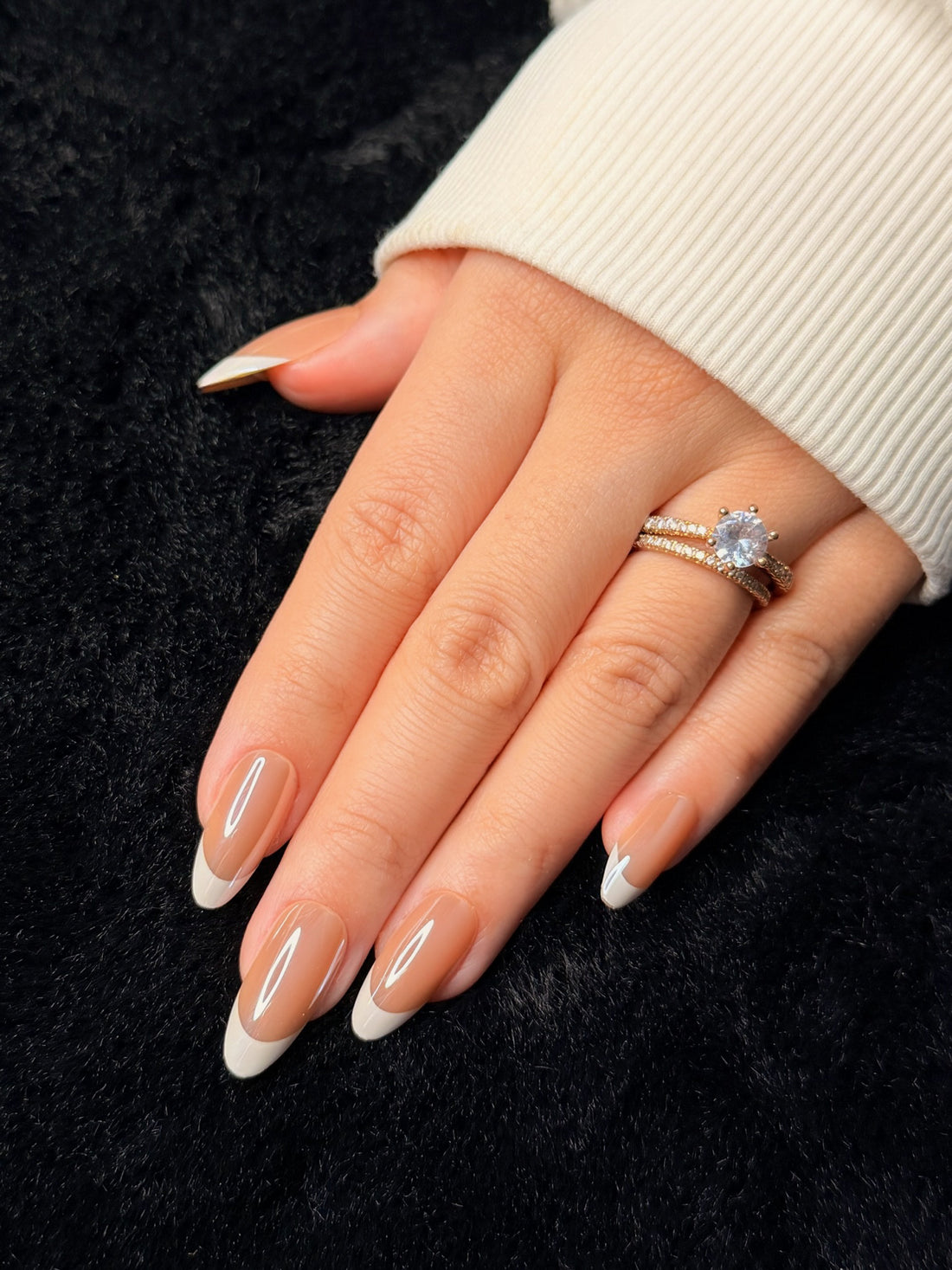 Nailora Paris — Zélie — Long Almond Nude 3D Flower press-on nails — open hand