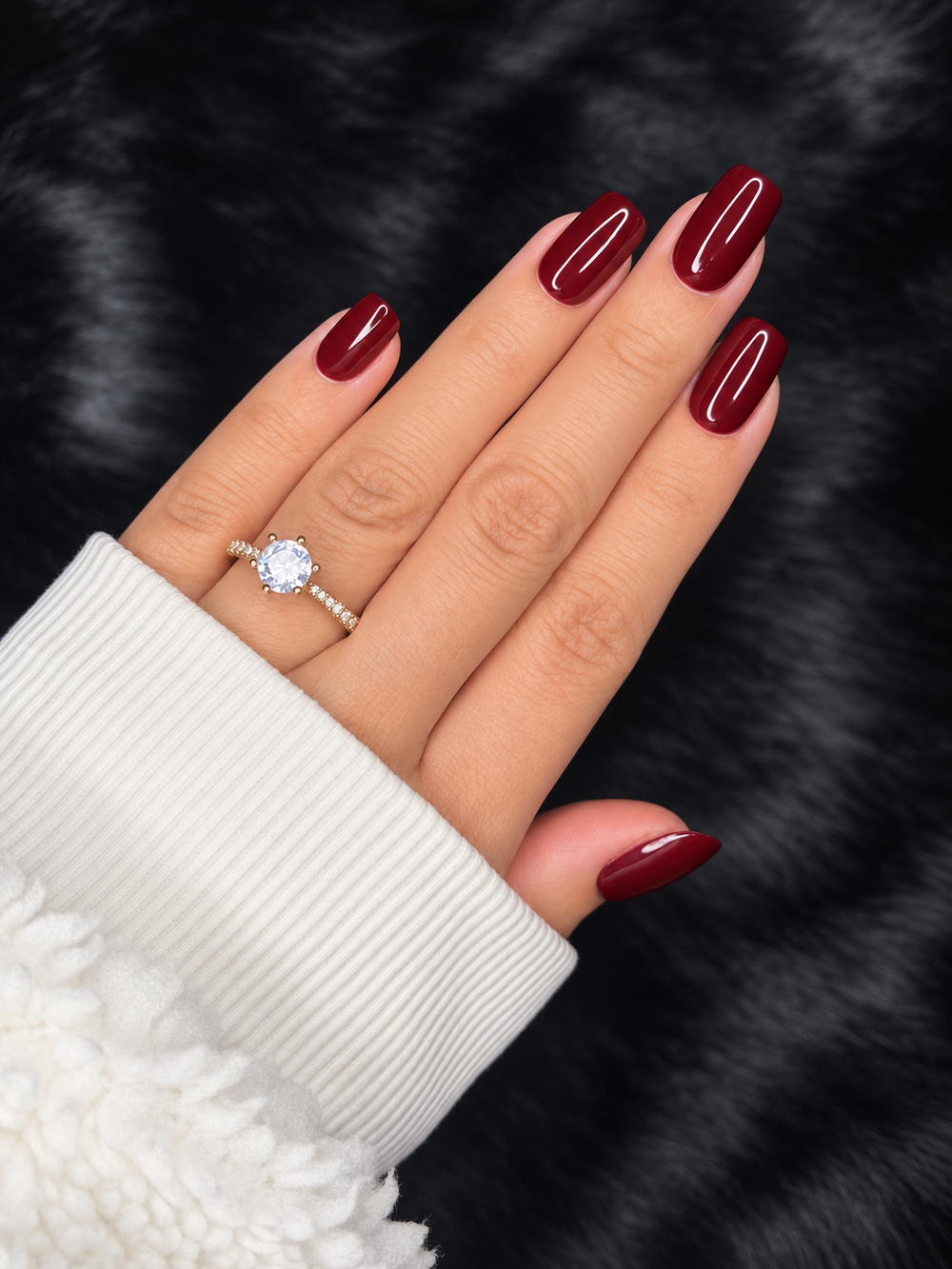 Charlotte — Medium Square Burgundy Red Press On Nails