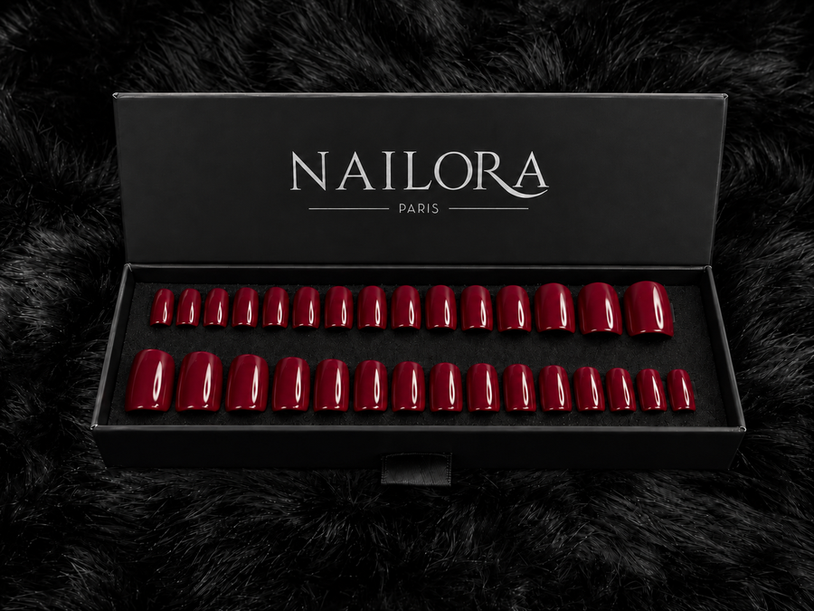 Charlotte — Medium Square Burgundy Red Press On Nails