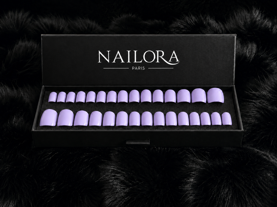 Adèle press on nails set with Nailora Paris packaging box