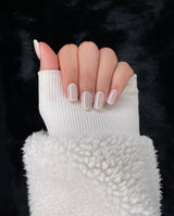 Alice milky white square press on nails hand pose – Nailora Paris