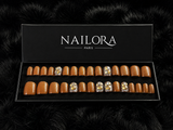 Ambre press on nails — Nailora Paris box flat lay