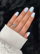 Angèle short square ice blue press on nails on hand – Nailora Paris