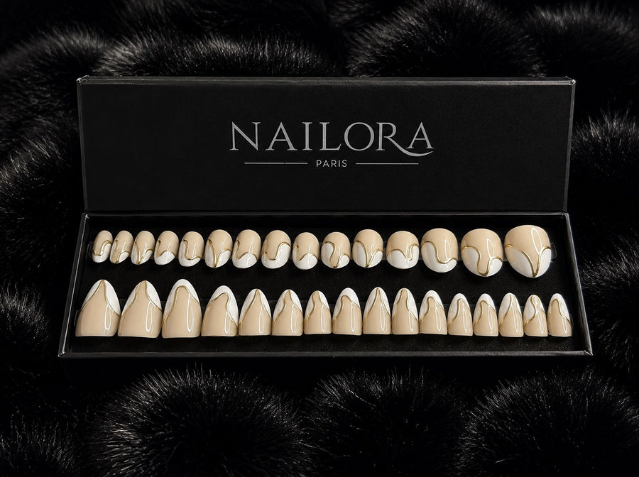 Aurore press on nails set with Nailora Paris packaging box