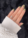 Bérénice medium square olive shimmer press on nails on hand – Nailora Paris