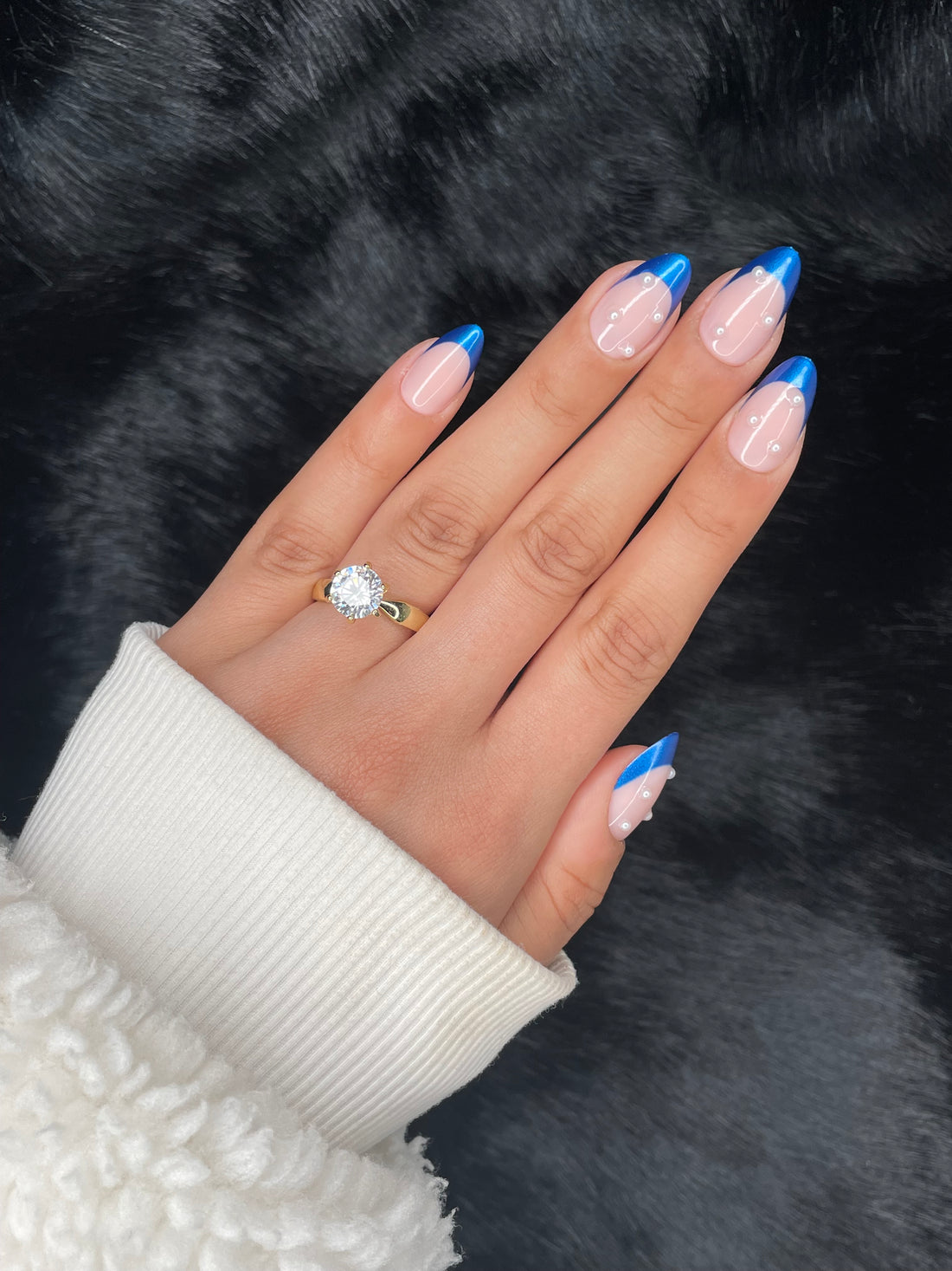 Céleste Blue French Press On Nails — hand shot front view