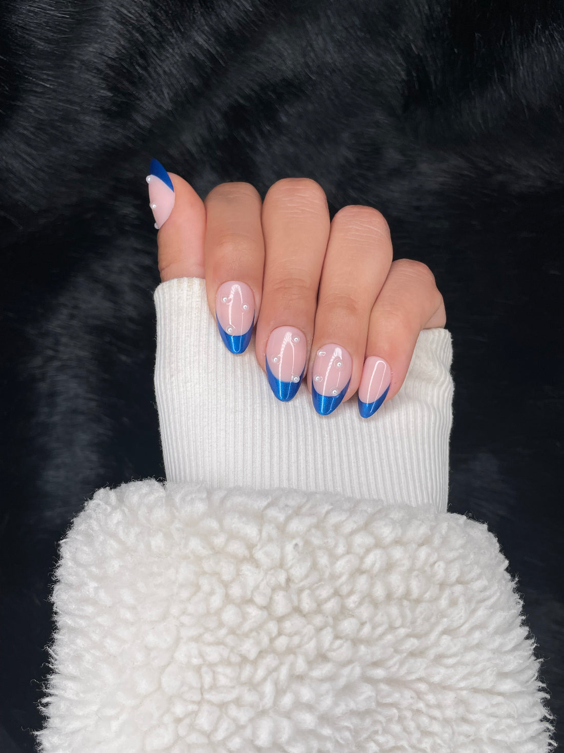Céleste Blue French Press On Nails — side angle