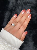 Céline medium round red metallic press on nails on hand – Nailora Paris