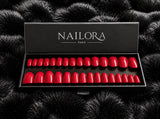 Rubis cherry red short round press on nails Nailora Paris box — 32 nails