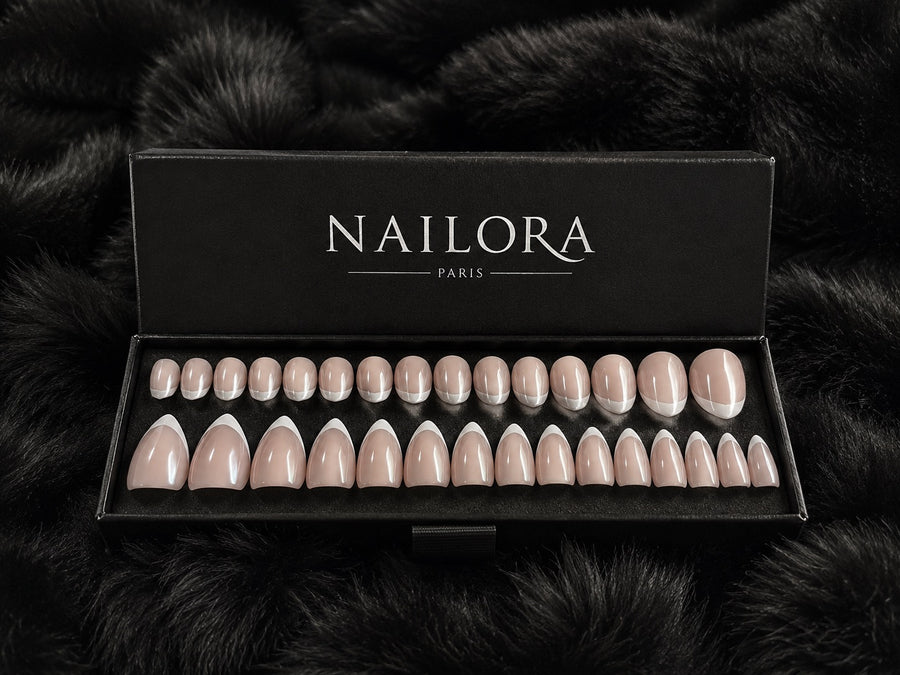 Claire press on nails set with Nailora Paris packaging box