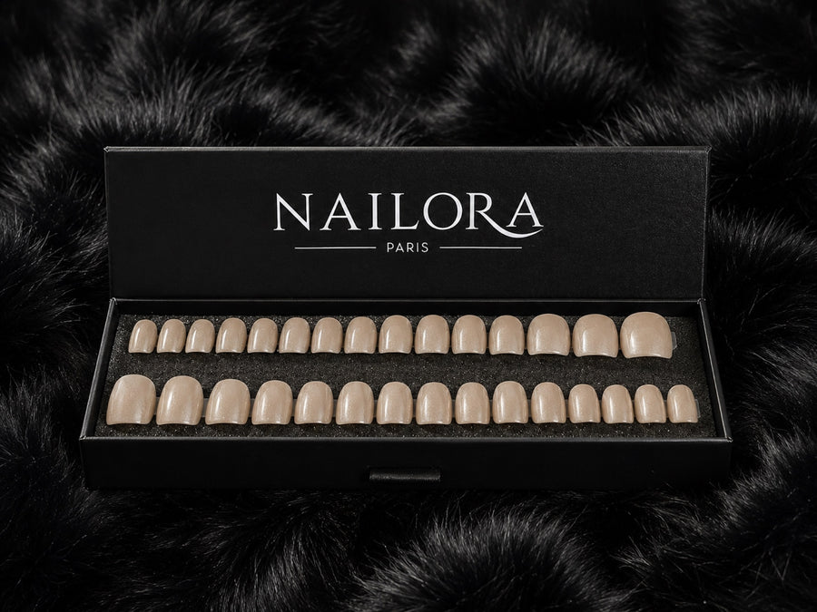 Delphine press on nails set with Nailora Paris packaging box