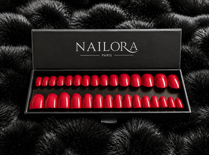 Cherry Red Almond press on nails — Nailora Paris