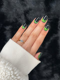 Emma extra short square green metallic press on nails on hand – Nailora Paris