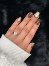 Garance short square chocolate brown gold glitter press on nails on hand – Nailora Paris
