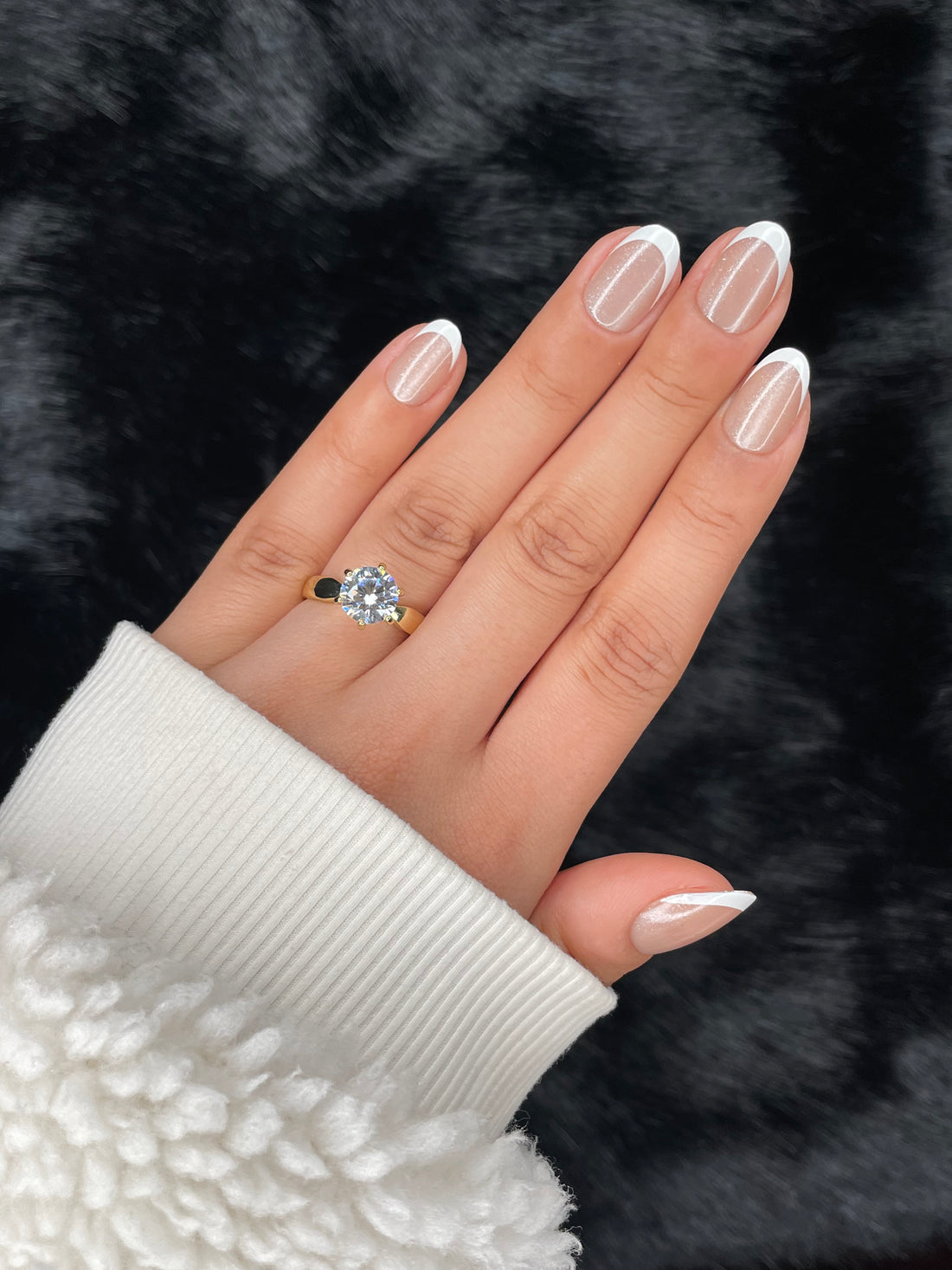 Valentine short almond pearl french tip press on nails on hand – Nailora Paris