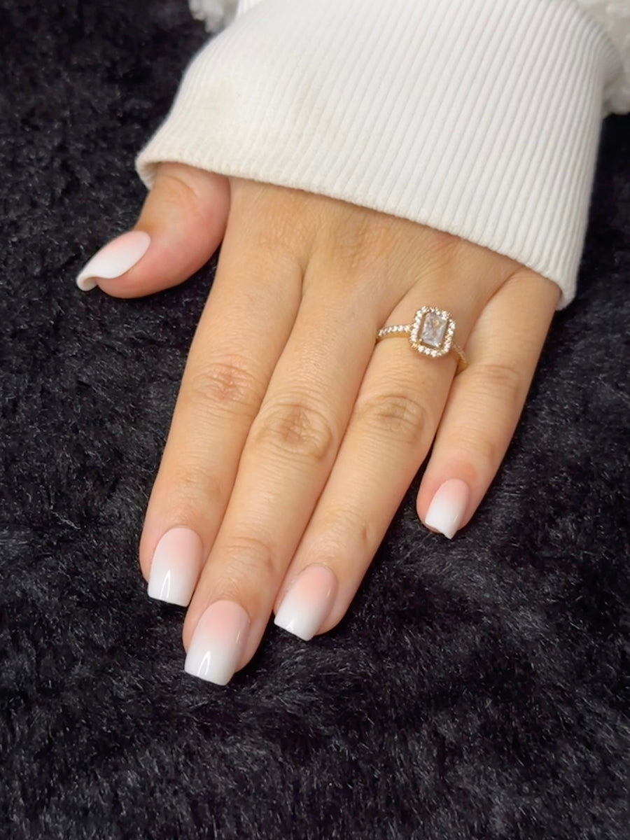 Close-up of Juliette sheer nude square press on nails
