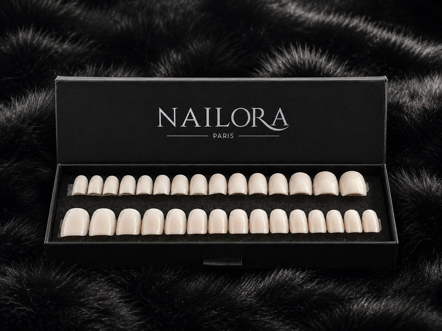 Laure press on nails set with Nailora Paris packaging box