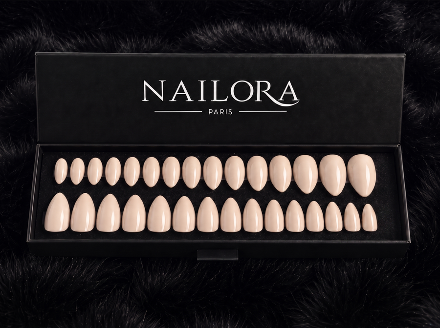 Laure press on nails set with Nailora Paris packaging box