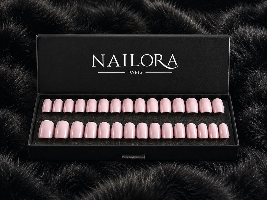 Lucie press on nails set with Nailora Paris packaging box