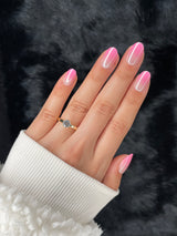 Margot short almond pink ombre chrome press on nails on hand – Nailora Paris