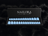 Close-up of Marine sky blue square press on nails