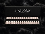 Ivoire milky nude short almond press on nails Nailora Paris box — 32 nails