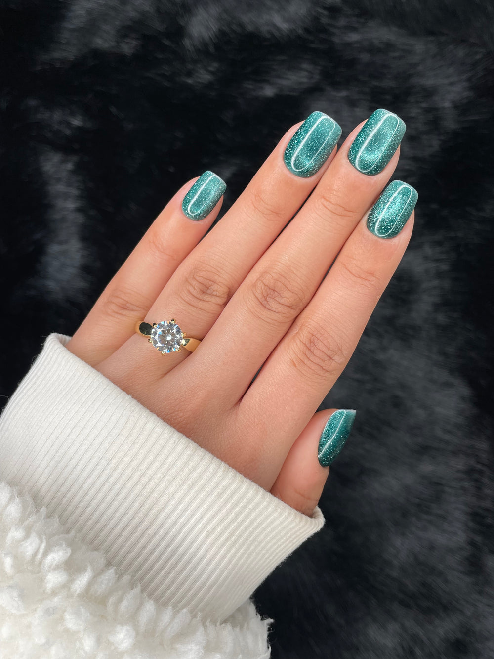 Nailora Émeraude Emerald Green Glitter Square Press On Nails — Photo 1