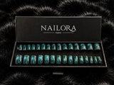 Nailora Émeraude Emerald Green Glitter Square Press On Nails — Box