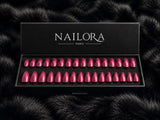 Nailora Fuchsia Hot Pink Glitter Almond Press On Nails — Box
