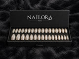 Givré silver pearl press-on nails Nailora Paris box packaging