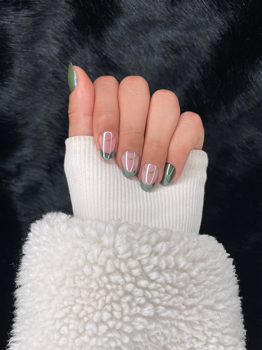 Nailora Kaki Olive French Tip Almond Press On Nails — Photo 2