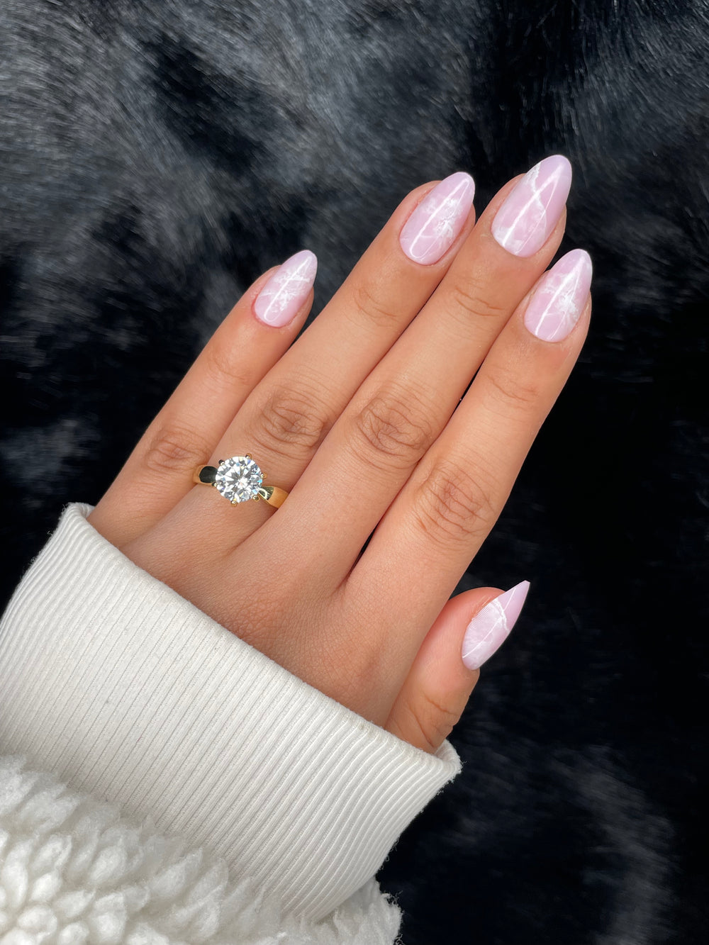 Nailora Nacre Soft Pink Marble Almond Press On Nails — Photo 1
