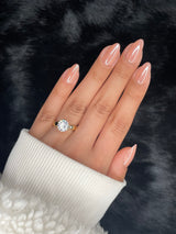 Pêche nude peach almond press-on nails on hand — Nailora Paris