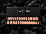 Pêche nude peach press-on nails Nailora Paris box packaging
