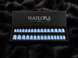 Pervenche periwinkle blue press-on nails Nailora Paris box packaging
