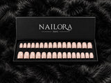 Sable nude blush short almond press on nails Nailora Paris box — 32 nails