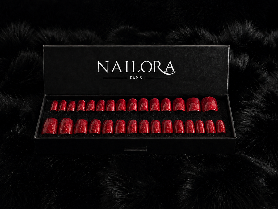 Raphaëlle press on nails set with Nailora Paris packaging box