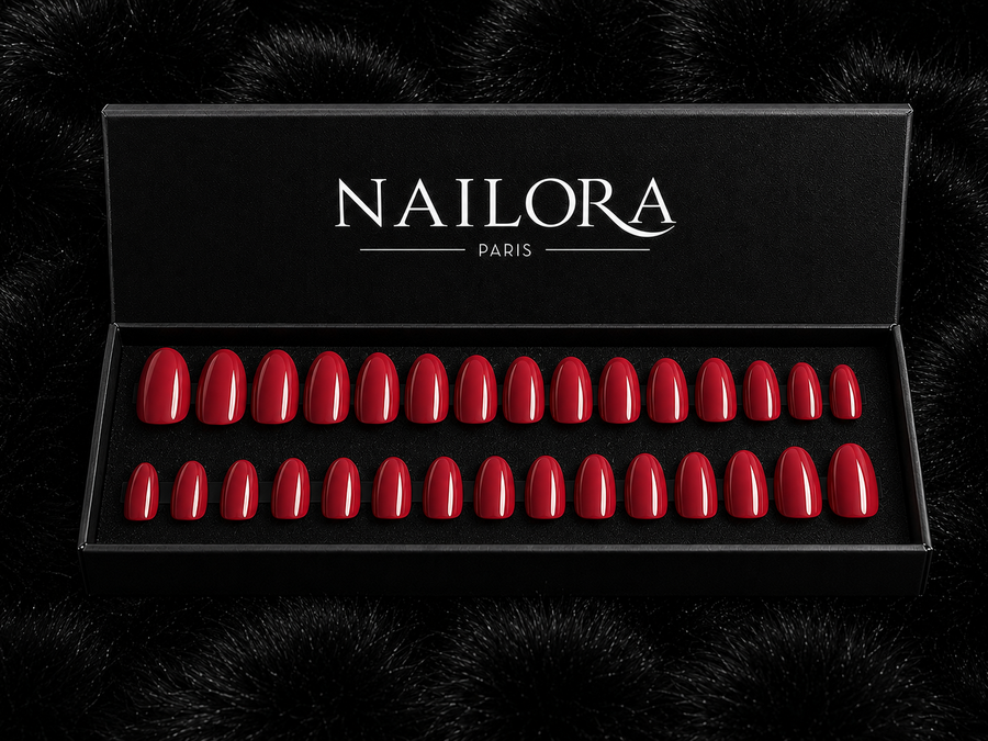 Valentine Medium Round Cherry Red Press On Nails — Nailora Paris